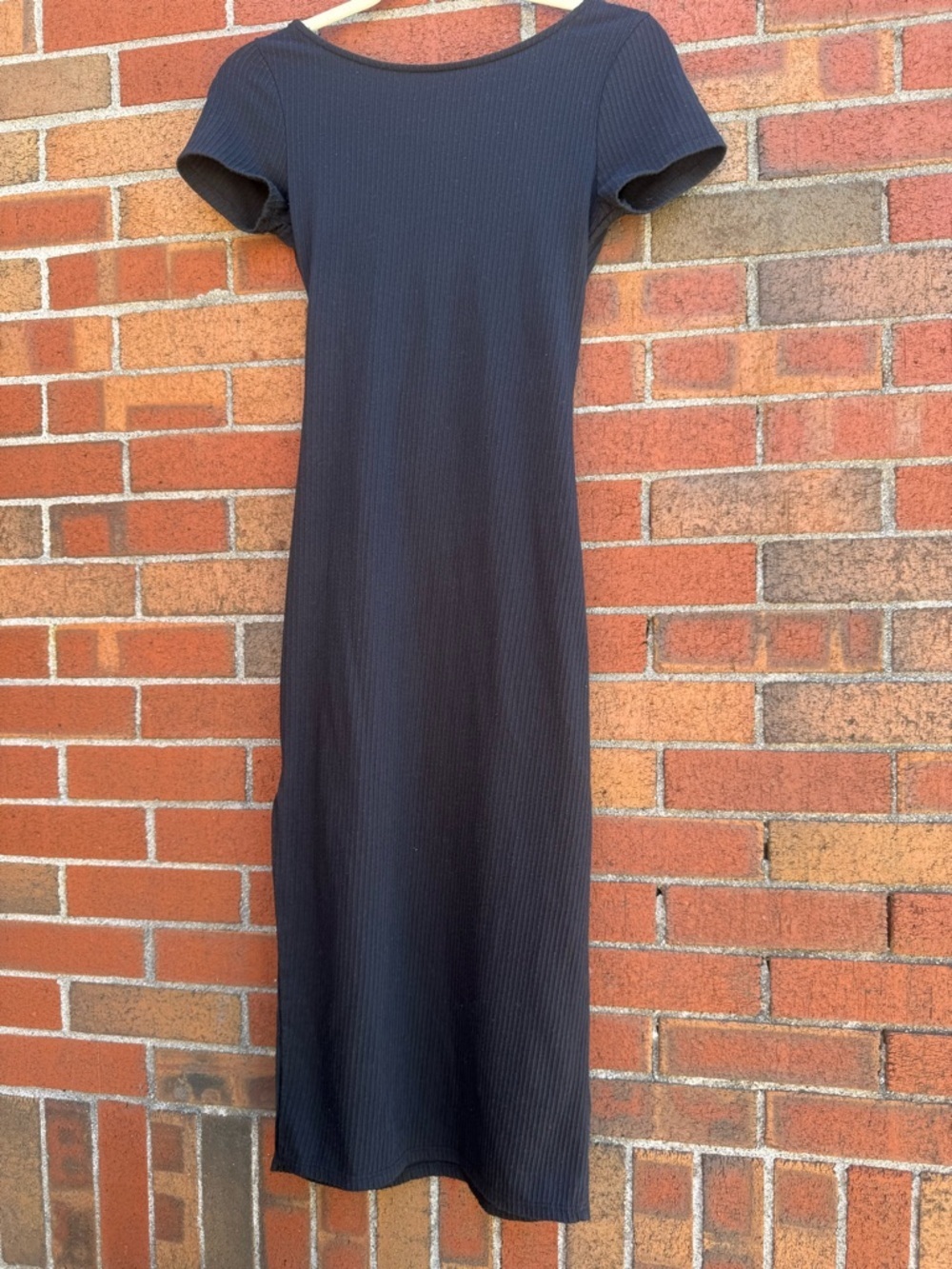 Antistar Black Ribbed Midi Dress Size Small Twist Front Cutout Bodycon